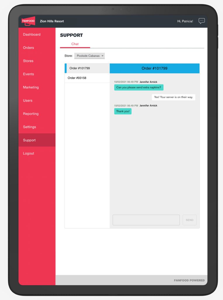 fanfood manager portal chat support